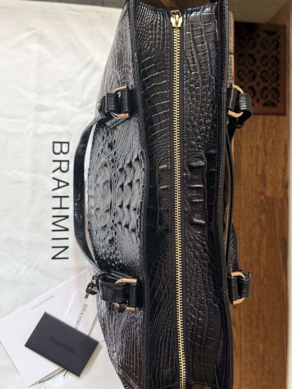 Brahmin Ashlee Tote Black Croc Embossed Leather EUC Like New Large Bag - Picture 6 of 12